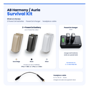 AB Harmony / Auria Survival Kit – 2 PowerCel Batteries + Charger + Cable