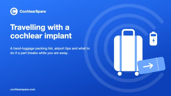 Illustration of a suitcase, boarding pass and spare processor battery for travel